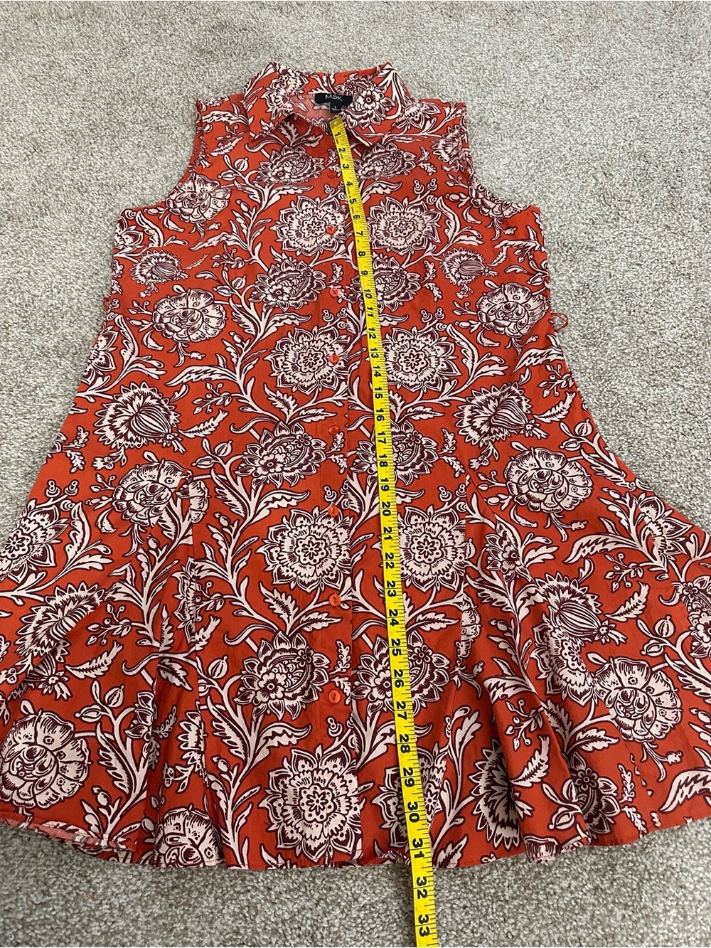 MSK Red White Floral 100% Cotton Shirt Dress Tie Belt Button Front - Picture 3 of 7